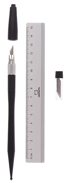 Коврик для резки А5 защитный, макетный нож, запасн.лезвия, линейка, блистер, Малевичъ - фото 5