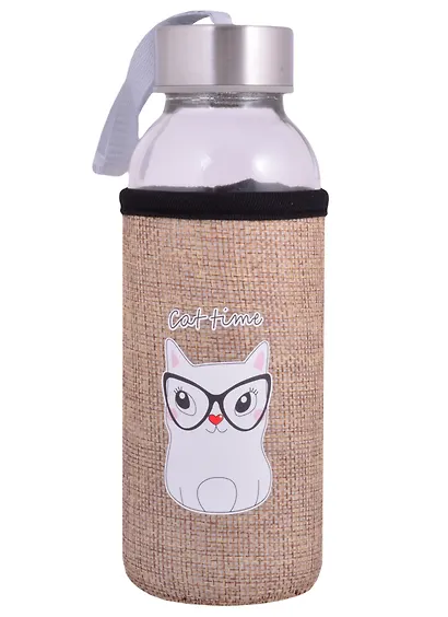Бутылка в чехле джут Котик Cat time (стекло) (300мл) (12-7599-M300-037) - фото 1