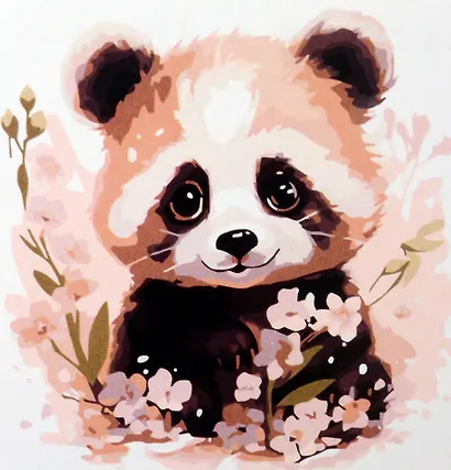 Холст с красками по номерам "Малыши-животные. Панда в цветах", 20 х 20 см - фото 1