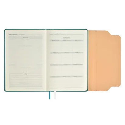 Ежедневник недат. А5 160л "Лейкер" зеленый, белый, бежевый, кожзам, тв.переплет, тиснение фольгой, карман, магн.клапан, офсет, ляссе - фото 4