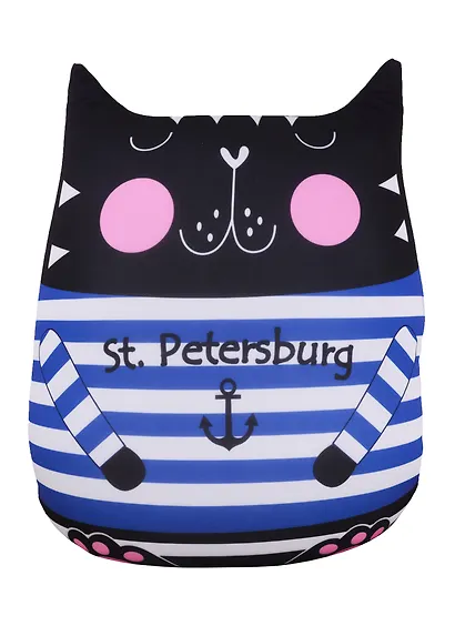 Подушка декоративная антистресс СПб Котик черный в тельняшке St Peterburg (35х30) (АН2018-42) - фото 1