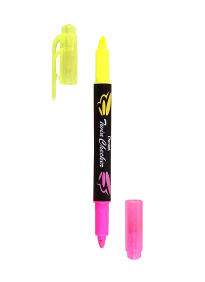 Текстовыделитель Pentel, Twin Checker, двухсторонний жёлтый, розовый 3,5 мм - фото 3