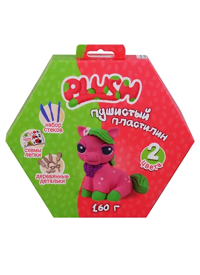Набор для творчества, Пластилин пушистый ТМ PLUSH розовый + зеленый, 160гр. - фото 1