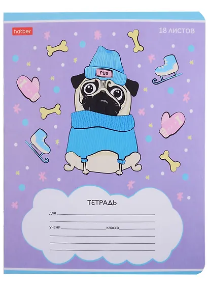 Тетрадь в клетку Hatber, "Мопс", 18 листов, в ассортименте - фото 5