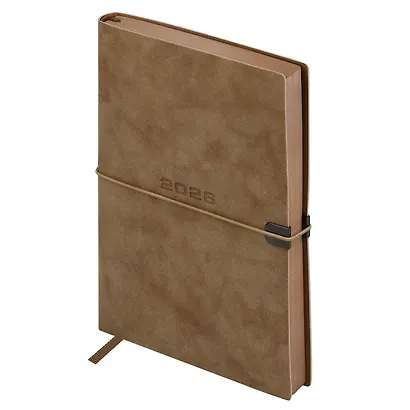 Ежедневник дат. 2026г. А5 176л "Тиволи глосс" бежевый, кожзам, мягк. переплет, застёжка-резинка, блинт.тиснение, офсет, справ.мат-лы, ляссе, инд.уп - фото 3