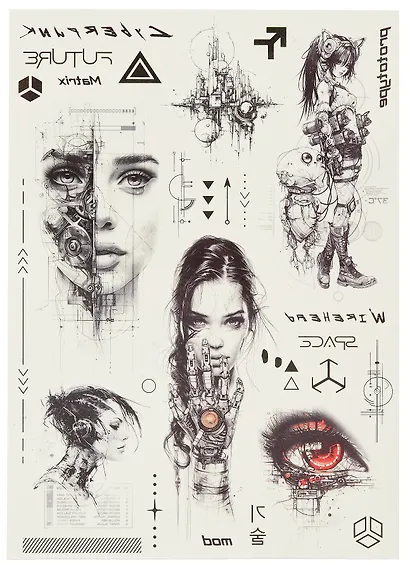 Набор наклеек-тату 5 листов, 210х148 (Киберпанк) - фото 2