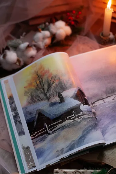 Акварельные сезоны: Чародейка-зима. Рисуем искристый иней, новогодние огни и винтажные открытки - фото 8