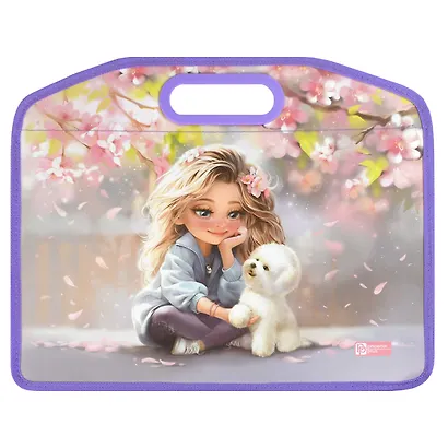 Папка для тетрадей А4 "Блондинка с собачкой" полипропилен, 37*30*11 см, молния, дно с расширением - фото 5