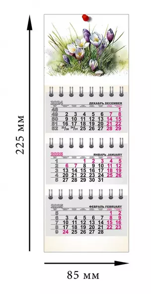 Календарь квартальный 2025г 82*230 "Цветы  акварель" на магните - фото 1