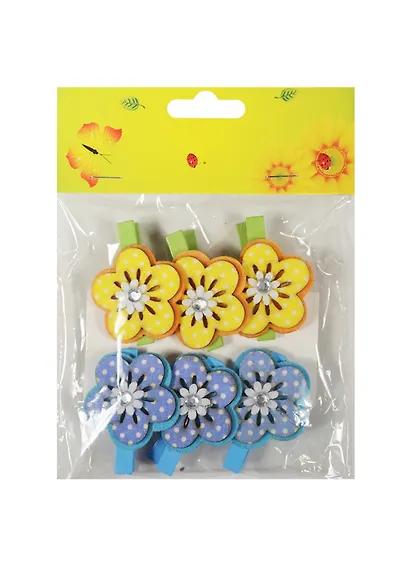 Набор прищепок, 6 шт, в пакете с хедером, цветки в горошек (11-06943-7) - фото 1