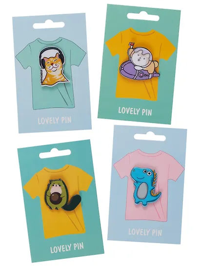 Набор акриловых значков (5шт) (Значок Корги в космосе Значок Котик Значок Авокадо Кот Значок Динозаврик (голубой) Значок Меломан) (акрил) (упаковка) - фото 7