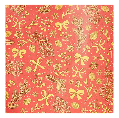 Бумага упаковочная 70*100см "Банты,шишки,веткинакрасном" НГ,инд.уп. - фото 2