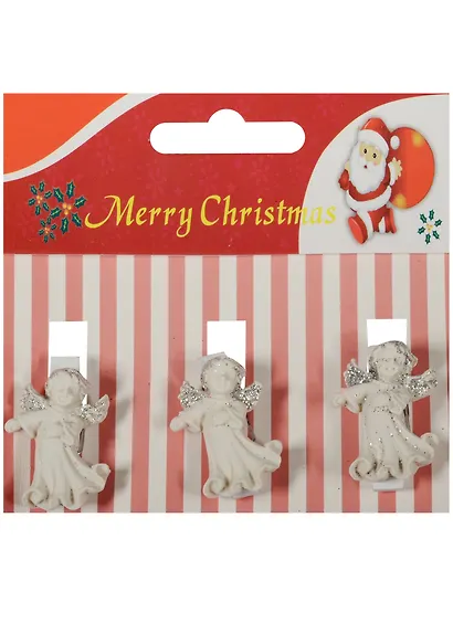 Набор прищепок декоративных, 3 шт, полистоун,ангел серебряный - фото 1