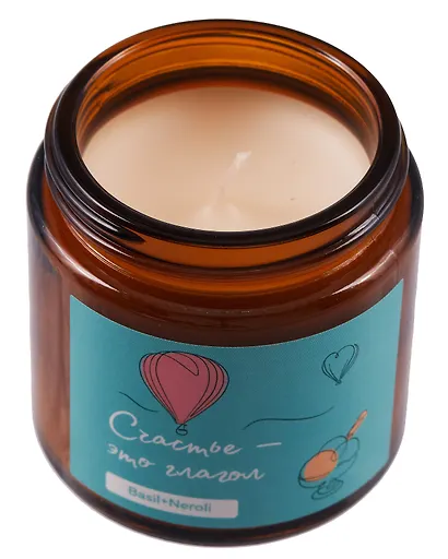 Свеча ароматическая в стеклянной баночке «Счастье – это глагол» О.Примаченко (Basil & neroli), 90 г - фото 4