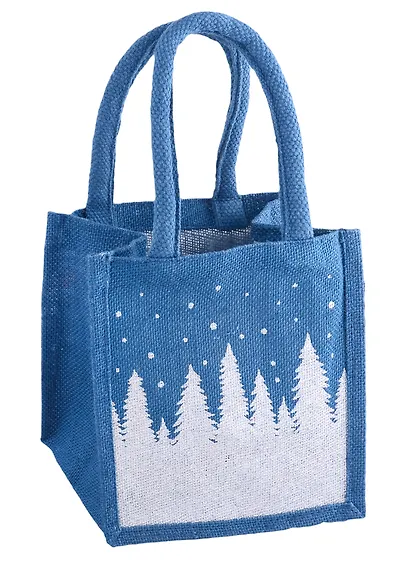 Сумка джутовая XS Серебряный лес синяя,20см.*20см.*15см. - фото 1