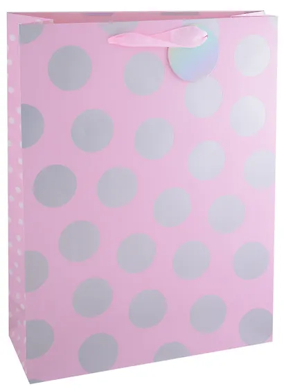 Пакет А3 32*42*11,5 "Silver dots" жен., бум., серебр.блестки сыпучки, тег - фото 2