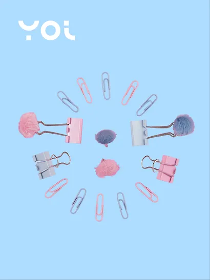 Набор канцелярский: кнопки-гвоздики  с шариками 2 штуки, зажимы 25 мм 5 штук, зажимы с шариками 2 штуки, скрепки 28 мм 80 штук, Yoi - фото 2