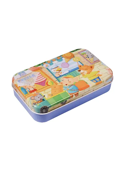 Пазлы картонные в жестянной коробке, 60 деталей, поросенок и лис (15-02203-11) - фото 1