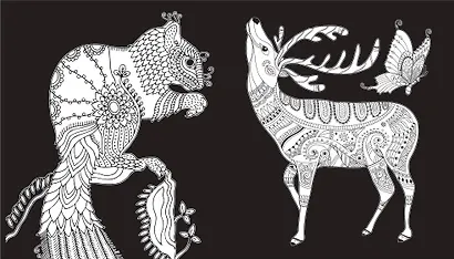 Темный лес. Раскраска на черном фоне - фото 5