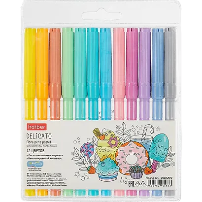 Фломастеры Hatber, Delicato Pastel, 12 цветов - фото 1
