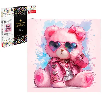 Набор для творчества. Алмазная мозаика "Розовый мишка" (30*30 см) - фото 1