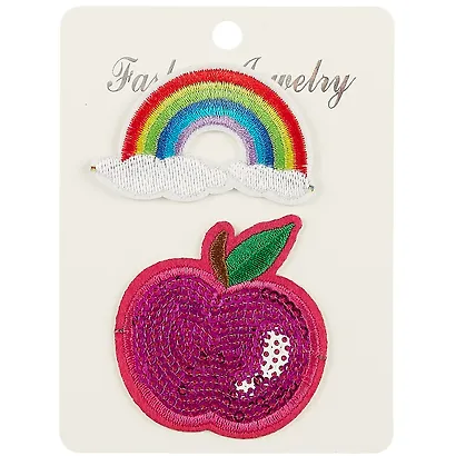 Термонаклейка с пайетками Яблоко и Радуга, 2шт, 13*15 (орр) - фото 1