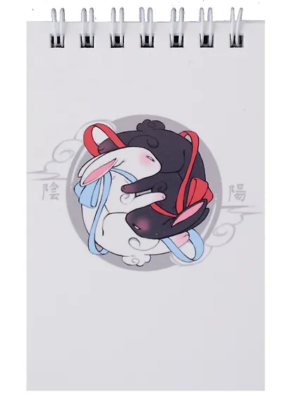 Блокнот А7 60л кл. "Аниме. Кролики Инь и Янь" спираль, УФ лак - фото 1