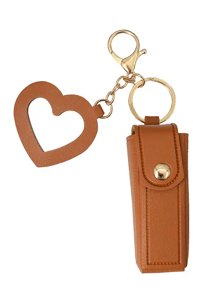 Брелок-футляр для помады с зеркалом Коричневый (текстиль) (12-3307025189-22) - фото 1