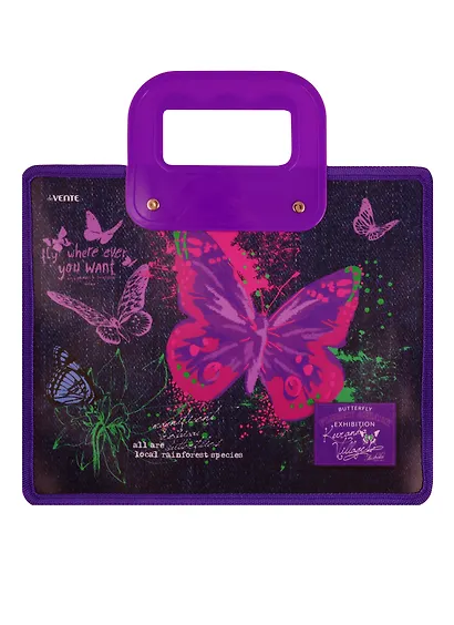 Папка для тетрадей А4 "Jeans Butterfly" 33,5*26, молния, ручки, расширение, пластик+текстиль - фото 1