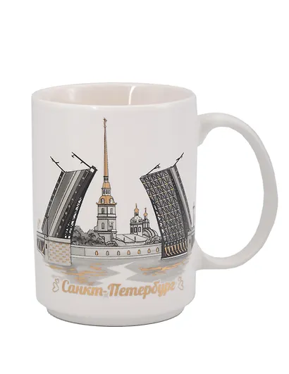 Кружка фарфор 500мл СПб. Мосты-Исаакий ч/б рисунок - фото 1