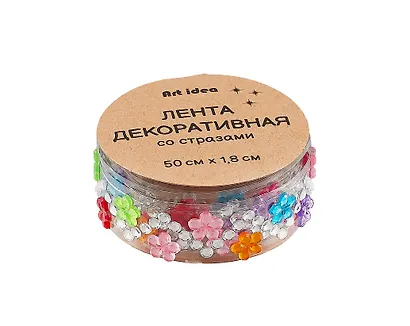 Лента клейкая декоративная со стразами 50х1,8 см, с цветочками - фото 1
