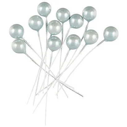 Искусственный декор Жемчужины на проволочке голубые, 0,5см 12шт (ОРР) - фото 1