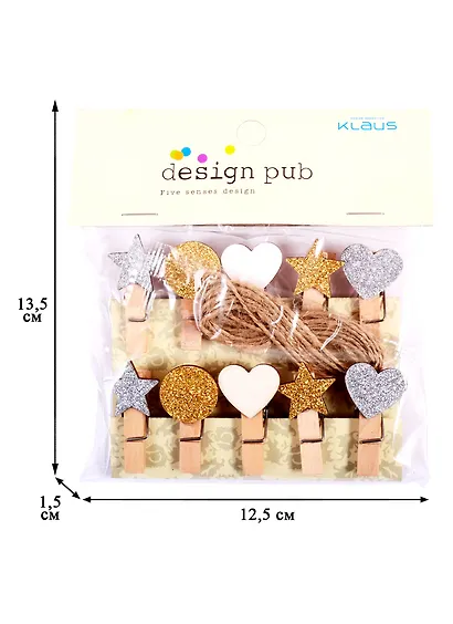 Прищепки декоративные с веревкой 10 шт. Блеск - фото 2