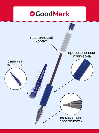 Ручка гелевая GoodMark, синяя - фото 3