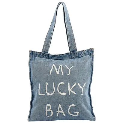 Сумка-шоппер джинсовая на молнии My lucky bag (40*33см) (светло-синий) - фото 1
