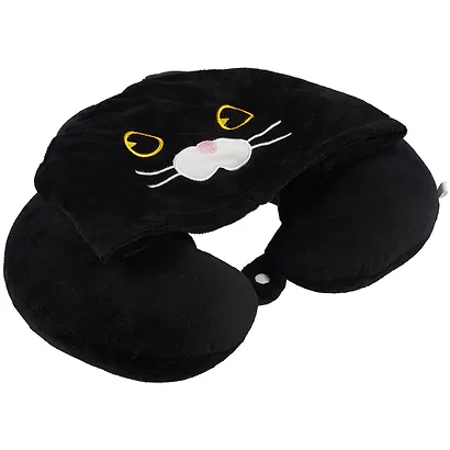 Подголовник с кнопкой и капюшоном Котик (черный) (текстиль) (35х25) (12-01009-0289464) - фото 2
