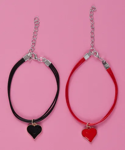 Набор парных браслетов с подвеской «Сердца», текстиль, металл, Lafilaf - фото 2