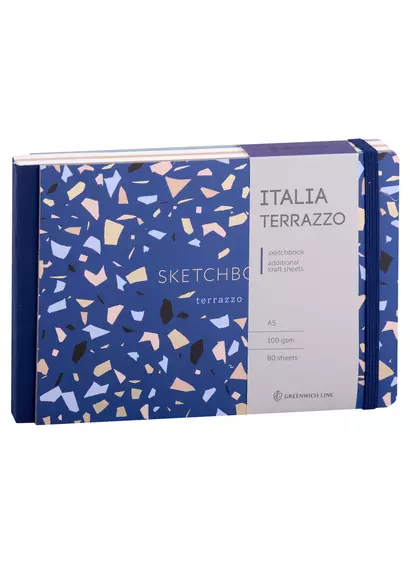 Скетчбук А5 80л "Italia terrazzo" 100г/м2, доп.листы крафт, тв. обложка, на резинке, Greenwich Line - фото 1