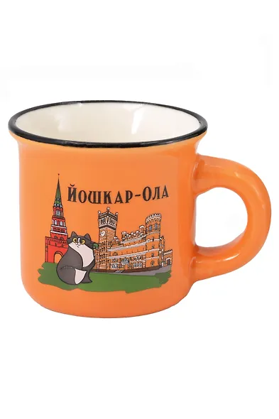 Кружка фарфор маленькая матовая Домики (Оранжевый) (Йошкар-Ола) (75 мл) (065-9-118-OR) - фото 1
