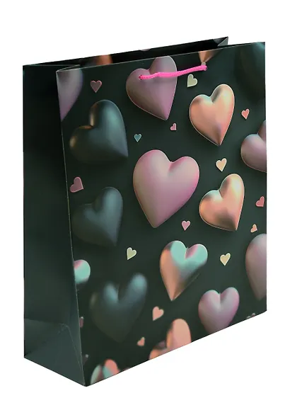 Пакет А4 32*26*10 "Сердца на черном. Basic" жен., бум.мат.ламинат - фото 1