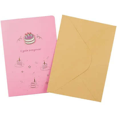 Открытка со значком Тортик С Днем рождения! (15х11) (конверт) (картон, металл) - фото 2