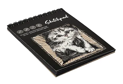Скетчбук А6 30л "Котик" черн.внутр.блок, 120г/м2, гребень - фото 3