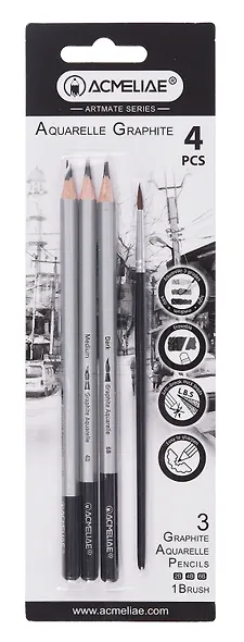 Карандаши ч/гр 03шт акварельные + кисточка, блистер, ACMELIAE - фото 1