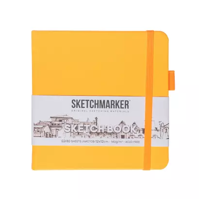 Скетчбук 12*12 80л "Sketchmarker"  оранжевый неон, 140г/м2, слоновая кость, тв.обл. - фото 1