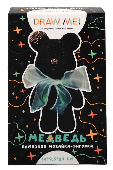 Алмазная мозаика на фигурке Draw Me! "Черный мишка", (14*9,5*23 см) - фото 1