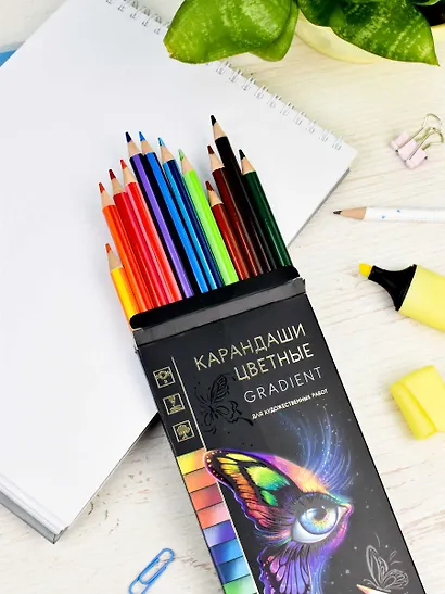 Карандаши цветные 12цв "ГРАДИЕНТ" двуцветн.грифель, к/к, подвес, Феникс+ - фото 8