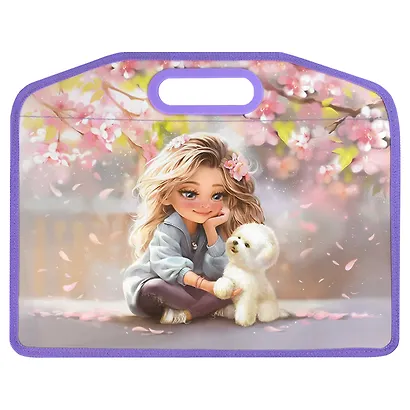 Папка для тетрадей А4 "Блондинка с собачкой" полипропилен, 37*30*11 см, молния, дно с расширением - фото 2