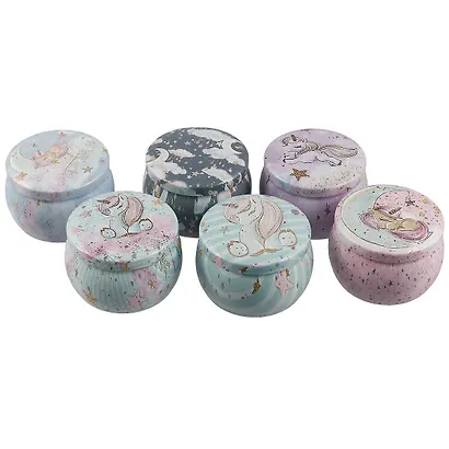 Шкатулка круглая Единорог Облака, Луна) (пастель с золотом) (металл) (7см) (12-09412-03563-37) - фото 4