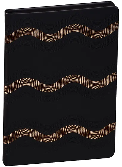 Ежедневник недат. А5 96л "СОФТ-ТАЧ. Волна" черный, мягк. переплет, тонир.блок, тисн. зол. фольгой, ляссе, Escalada - фото 1