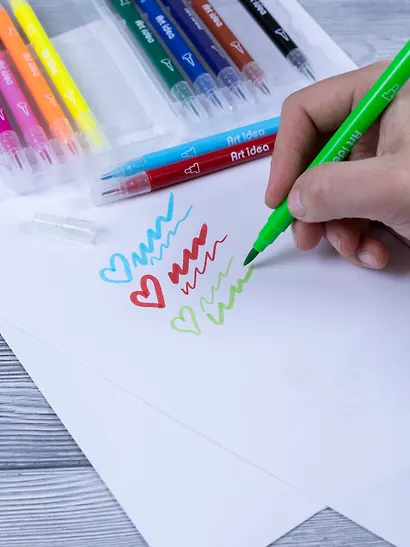 Фломастеры 12 цветов, двухсторонние, пулевидный/кисть, Art idea - фото 6